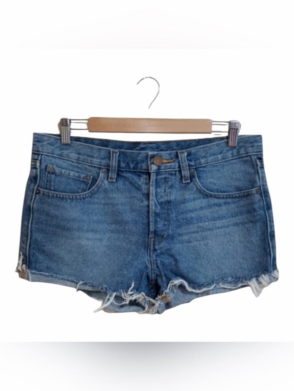BDG UO TomGirl Mid-Rise Jean Shorts Women's Size 27 Blue Cut Off Denim Cuffed
